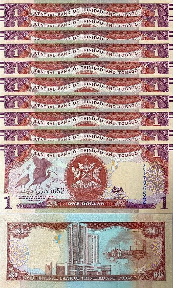 Trinidad & Tobago 1 Dollar 2006/2017 P 46A UNC LOT 10 PCS