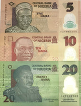 Nigeria Set 3 Pcs 5 10 20 Naira Mixed Year P 34 P 38 P 39 Polymer UNC