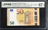 Euro 50 Euro 2017 France P 30 e EC Superb Gem UNC PMG 67 EPQ