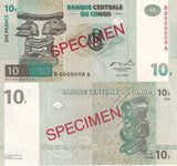 Congo 10 Francs 1997 P 87B Specimen UNC