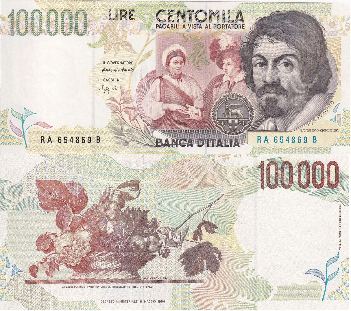 Italy 100000 Lire 1994 P 117 a Fazio & Speziali UNC