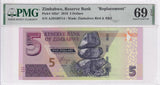 Zimbabwe 5 Dollars 2019 P 102 a* Replacement Superb Gem PMG 69 EPQ
