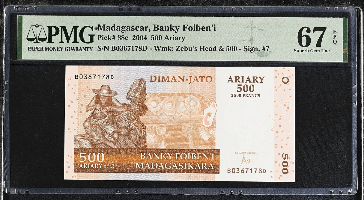 Madagascar 500 Ariary 2004 P 88 c Superb Gem UNC PMG 67 EPQ