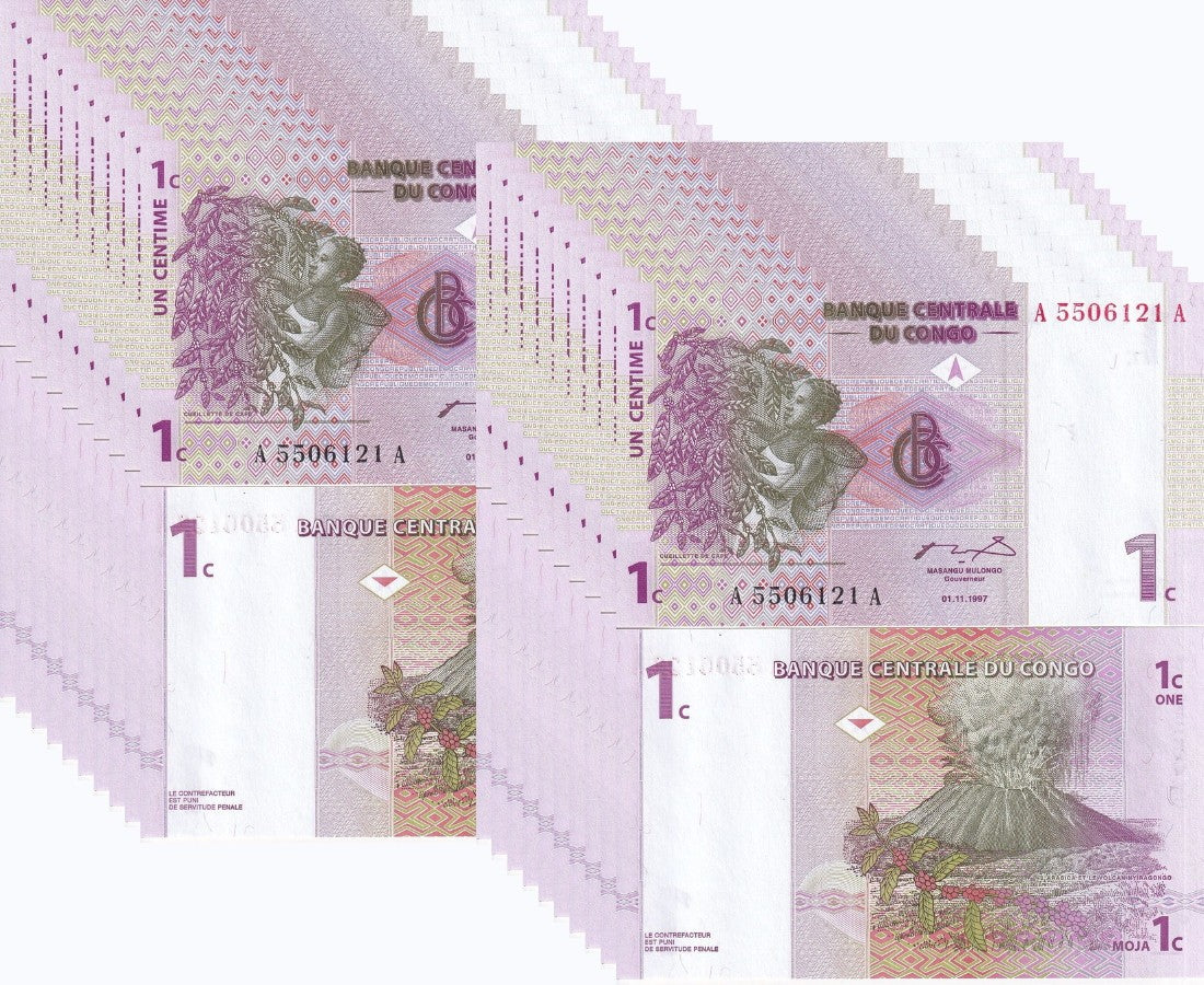 Congo 1 Centime 1997 P 80 UNC LOT 20 PCS