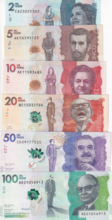 Colombia Set 6 UNC 2000 5000 10000-100000 Pesos Random Date P 458 459 460-463