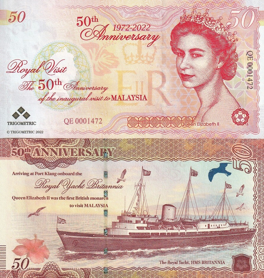 Malaysia Test Note Inaugural Visit QEII Queen Yacht 2022 50th UNC Official Book