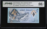 Cook Islands 3 Dollars ND 2021 P 11 a Polymer Gem UNC PMG 66 EPQ
