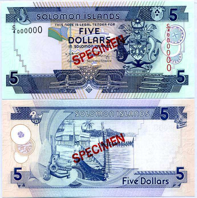 Solomon Islands 5 Dollars ND 2008 P 26 Specimen C/4 000000 UNC