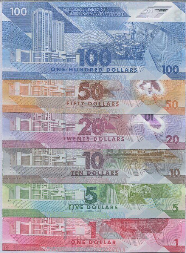 Trinidad & Tobago Set 6 UNC 1 5 10 20 50 100 Dollar 2019-2020 P 60-65 Polymer