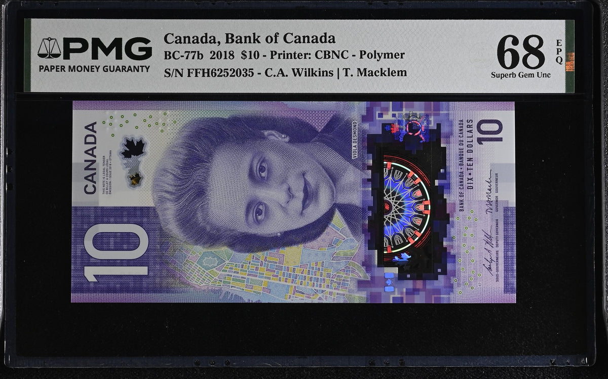Canada 10 Dollars 2018 P 113 Polymer Wilkins Macklem Superb Gem UNC PMG 68 EPQ