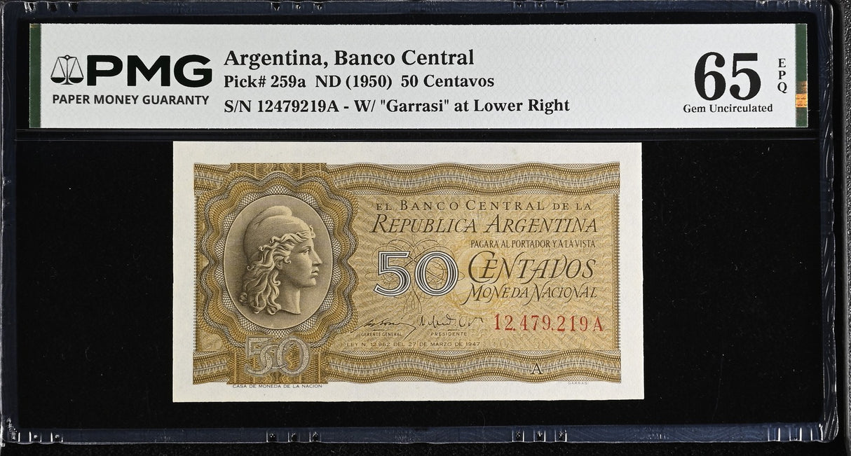 Argentina 50 Centavos ND 1950 P 259 a Gem UNC PMG 65 EPQ