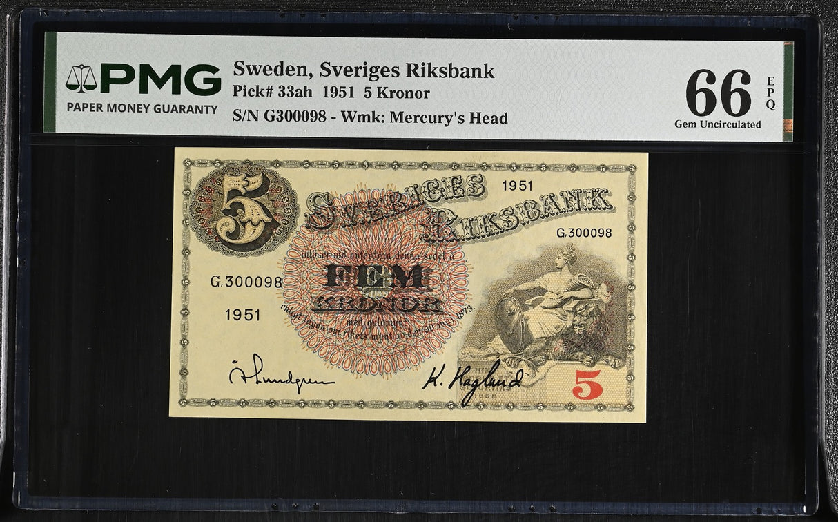 Sweden 5 Kronor 1951 P 33 ah Gem UNC PMG 66 EPQ