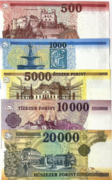 Hungary Set 5 UNC 500 1000 5000 10000 20000 Forint Random Year P 202 203-206 207