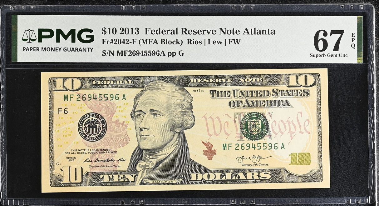 United States 10 Dollars USA 2013 P 540 F Atlanta Superb Gem UNC PMG 67 EPQ