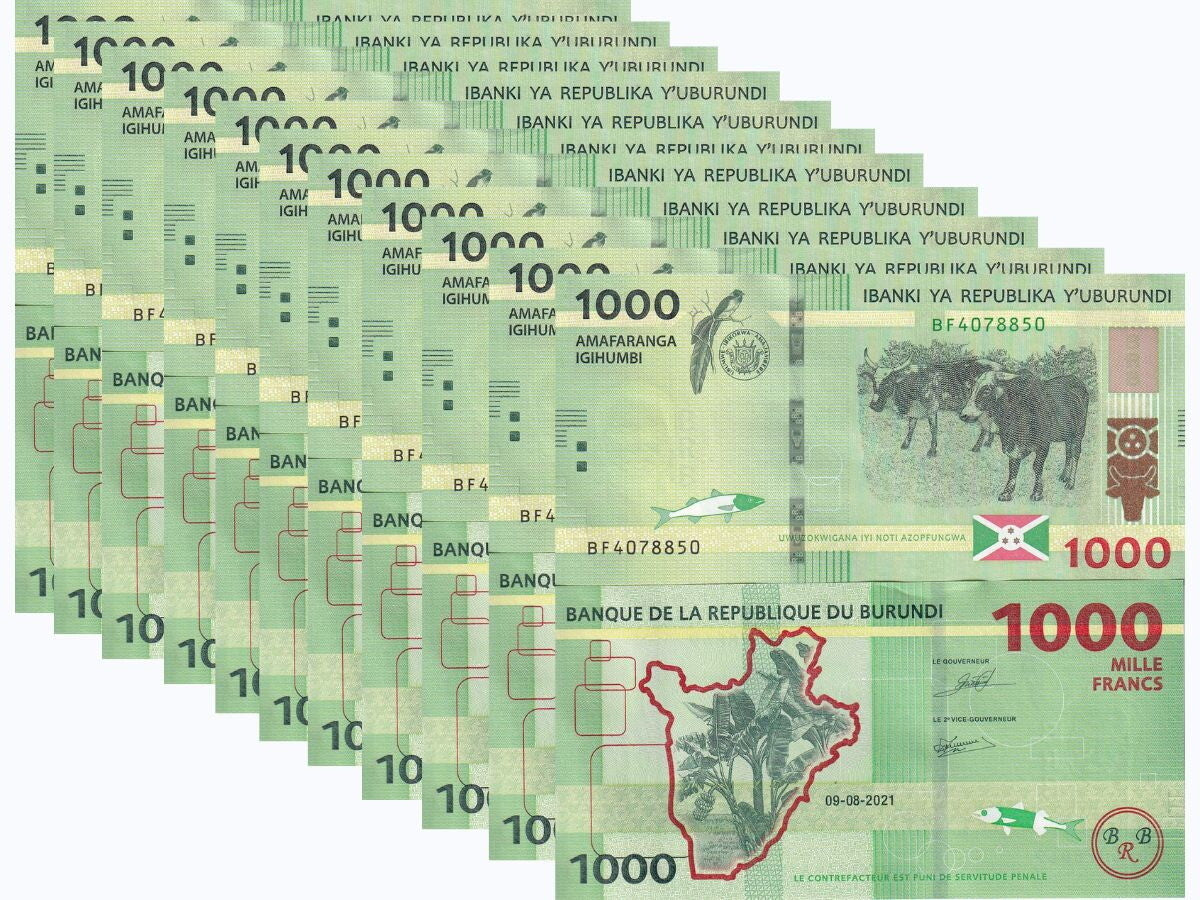 Burundi 1000 Francs 2021 P 51 UNC, Bird, arms, flag, cattle LOT 10 PCS