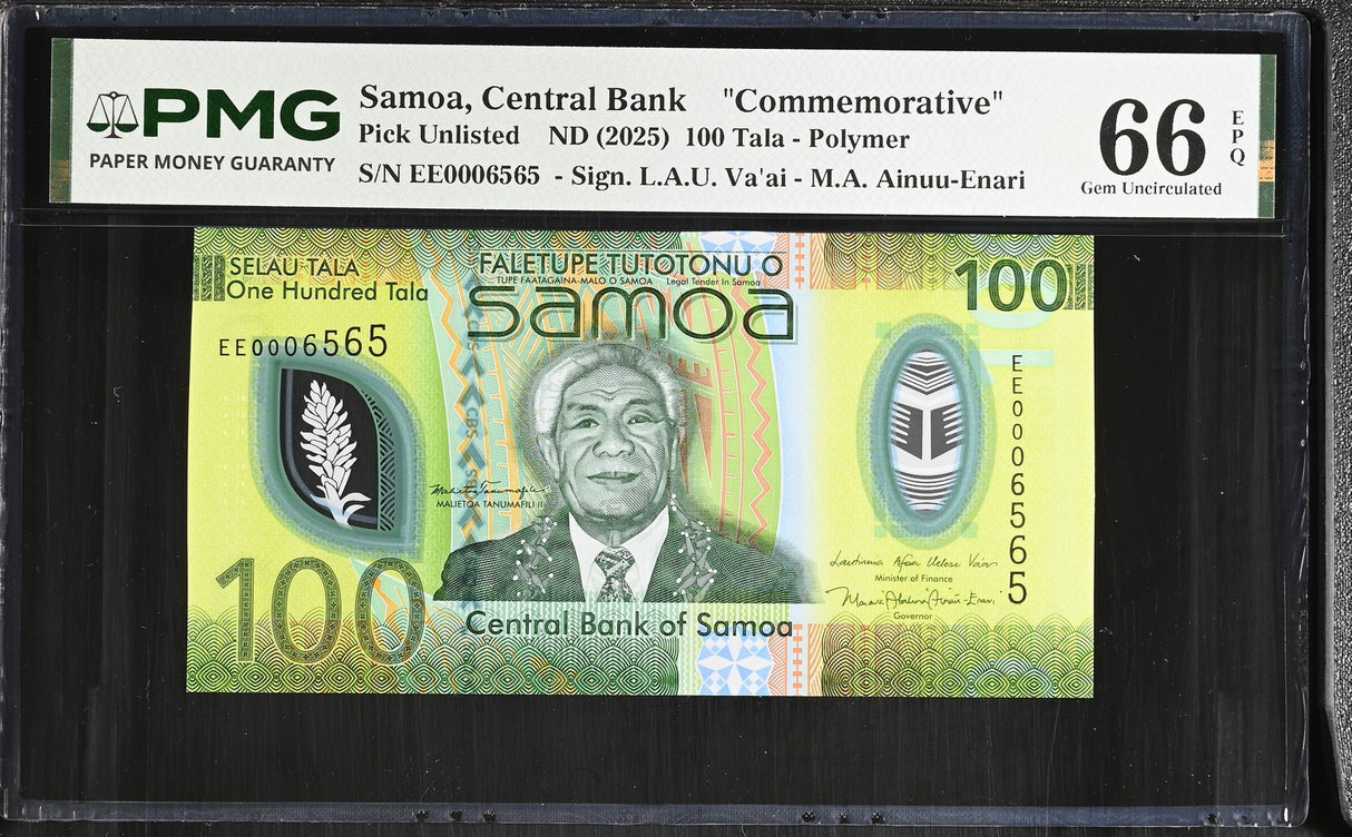 Samoa 100 Tala ND 2025 Polymer # 0006565 Commemorative Gem UNC PMG 66 EPQ