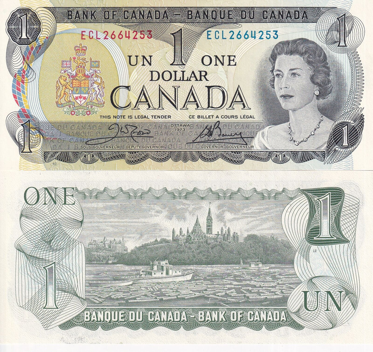 Canada 1 Dollar 1973 P 85 c Sign Crow-Bouey AUnc