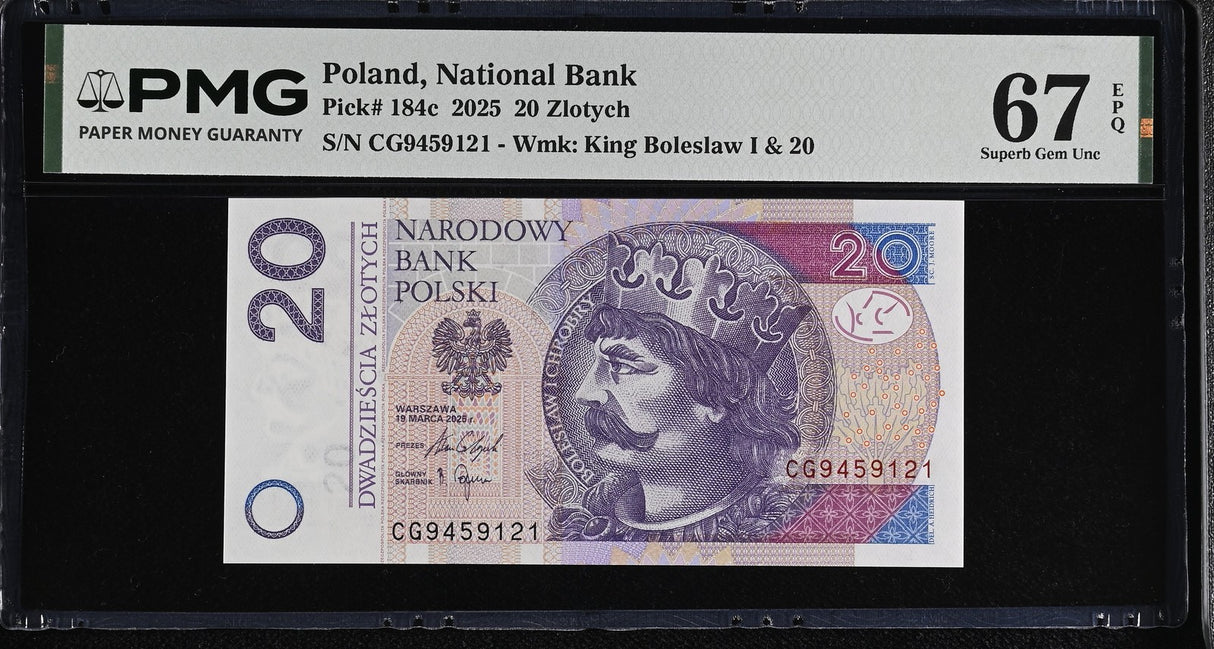 Poland 20 Zlotych 2025 P 184 c Superb Gem UNC PMG 67 EPQ