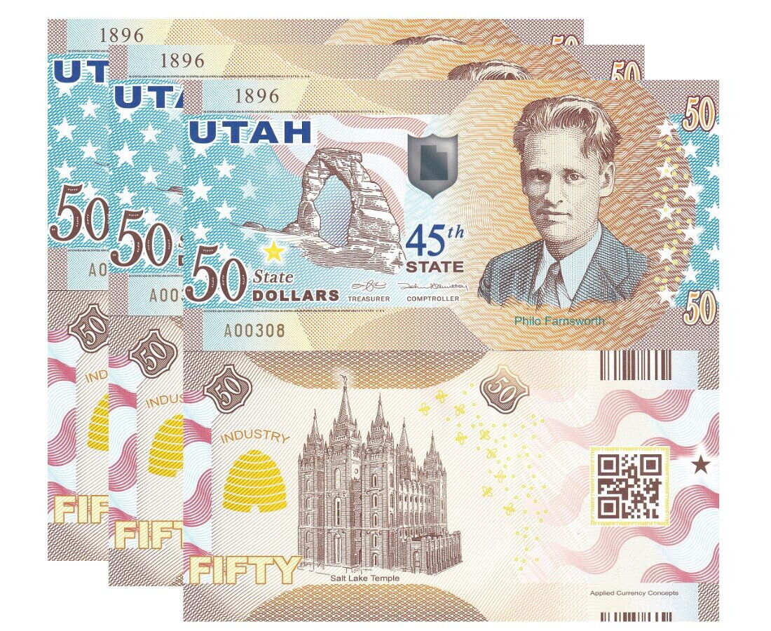 UNITED STATE USA. 50 Dollars 2020 POLYMER 45th Utah Philo Farnsworth LOT 3 PCS