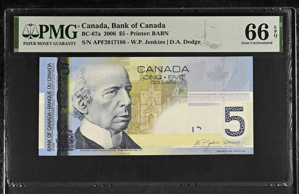 Canada 5 Dollars 2006 P 101Aa Jenkins Dodge Gem UNC PMG 66 EPQ