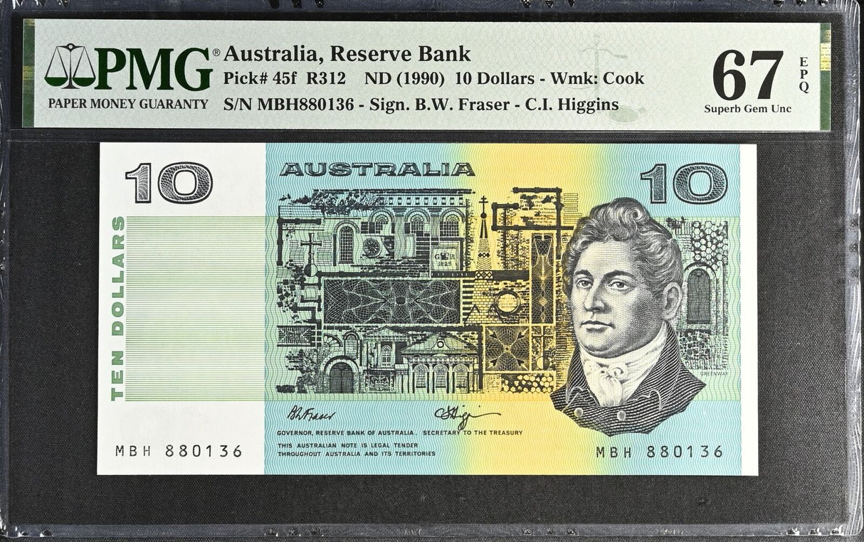 Australia 10 Dollars ND 1990 P 45 f Superb Gem UNC PMG 67 EPQ
