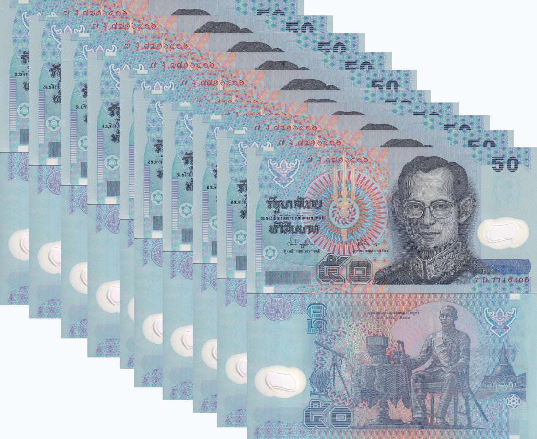 Thailand 50 Baht 1997 P 102 Polymer Random sign UNC LOT 10 PCS