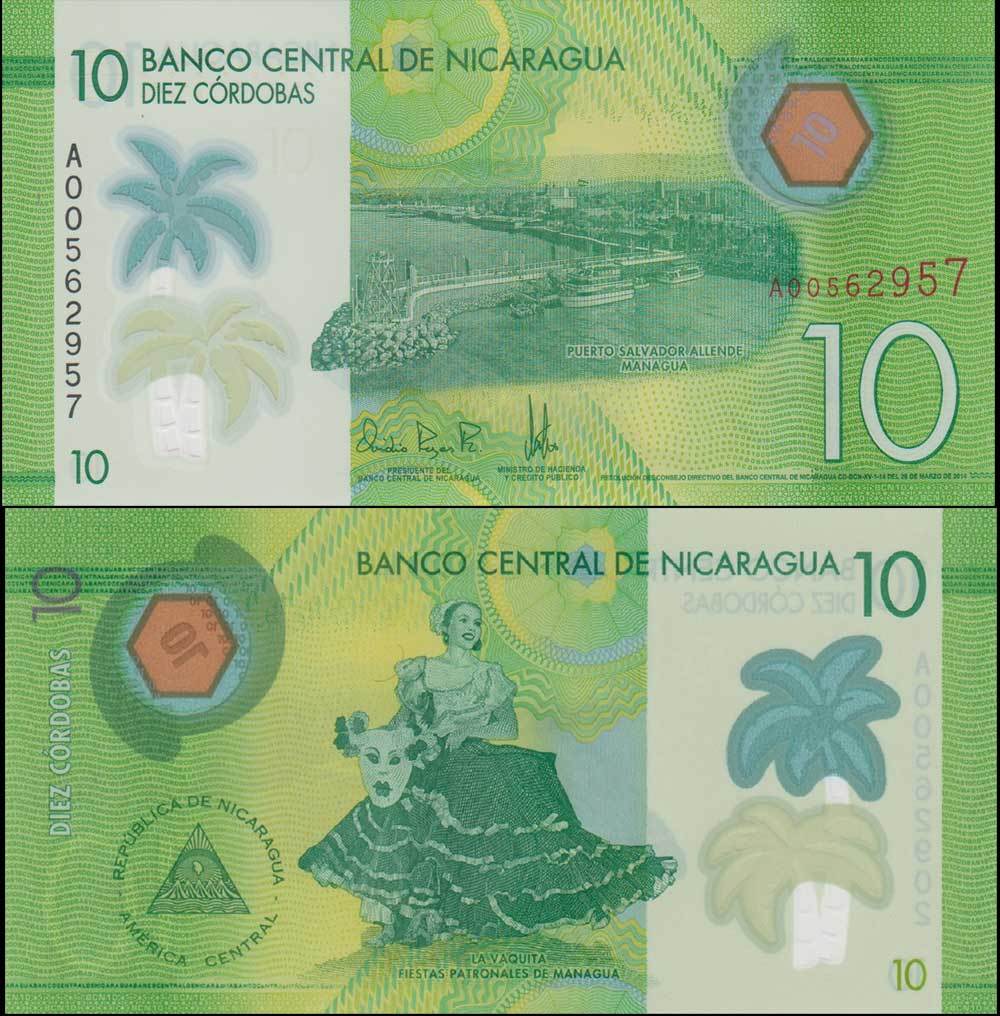 Nicaragua 10 Cordobas 2014 P 209 Polymer UNC