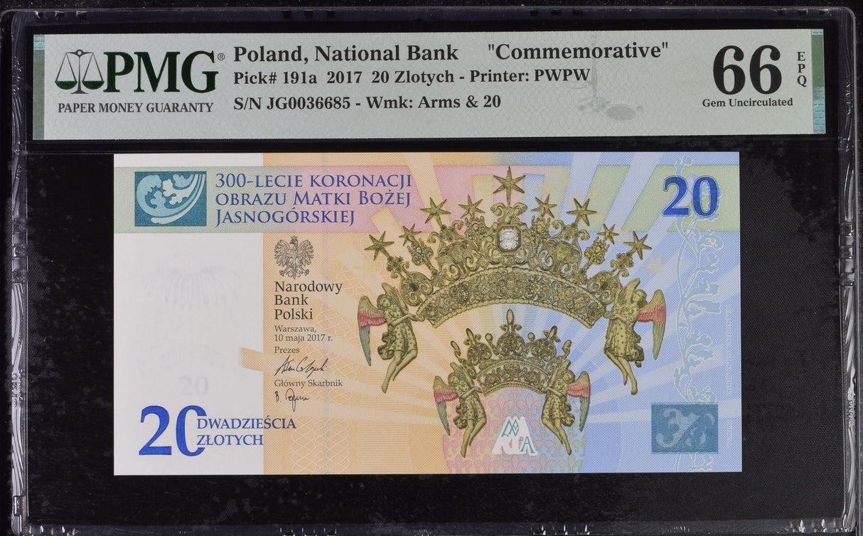 Poland 20 Zlotych 2017 Commemorative P 191 a Gem UNC PMG 66 EPQ