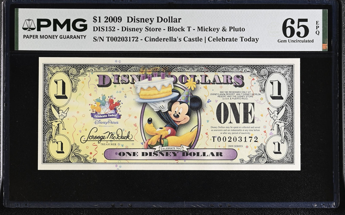 USA Disney 1 Dollar 2009 Mickey & Pluto Gem UNC PMG 65 EPQ , castle