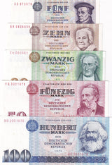 Germany DDR SET 5 AU-UNC 5 10 20 50 100 MARK  1971-1975 P 27 28 29 30 31