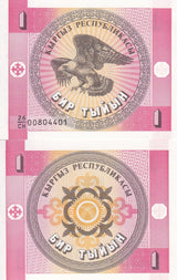 Kyrgyzstan 1 Tyiyn 1993 P 1 UNC, Eagle,  Arms , small issued note , pink