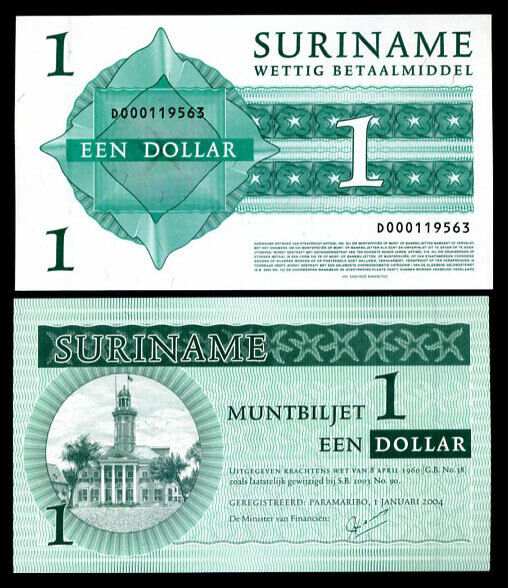 Suriname 1 Dollar 2004 P 155 UNC