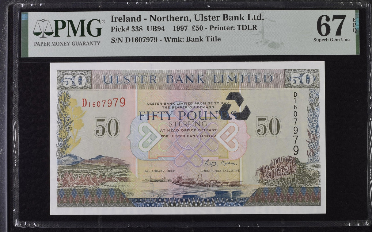 Northern Ireland 50 Pounds 1997 P 338 Superb Gem UNC PMG 67 EPQ