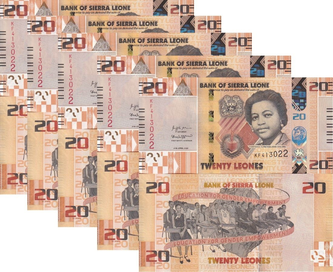 Sierra Leone 20 Leones 2022 P 38 UNC, Constance Cummings-John LOT 5 PCS