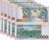 Saint Thomas & Prince 10000 Dobras 1996 P 66 UNC LOT 5 PCS