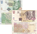 South Africa Set 2 UNC 10 20 Rands 2005 2009 P 128 P 129