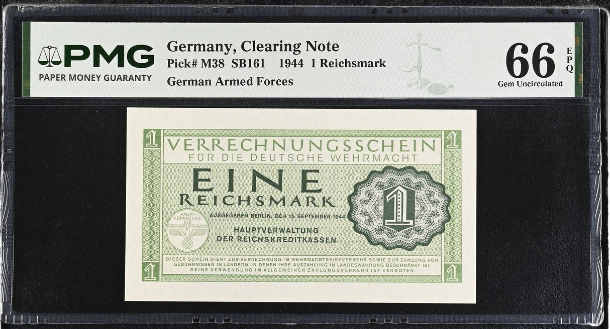 Germany 1 Reichsmark Military 1944 P M38 Gem UNC PMG 66 EPQ
