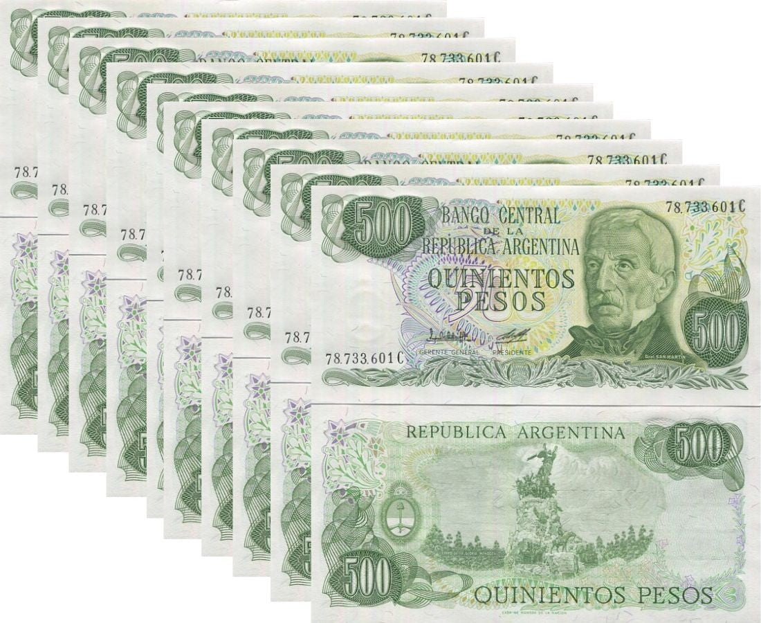 Argentina 500 Pesos ND 1982 P 303 b Series C UNC LOT 10 PCS