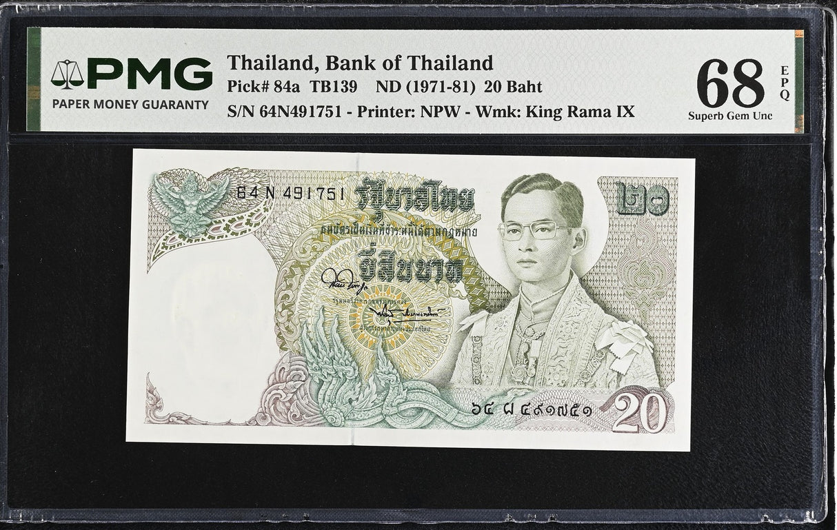 Thailand 20 Baht ND 1971-1981 P 84 a Sign 43 Superb Gem UNC PMG 68 EPQ