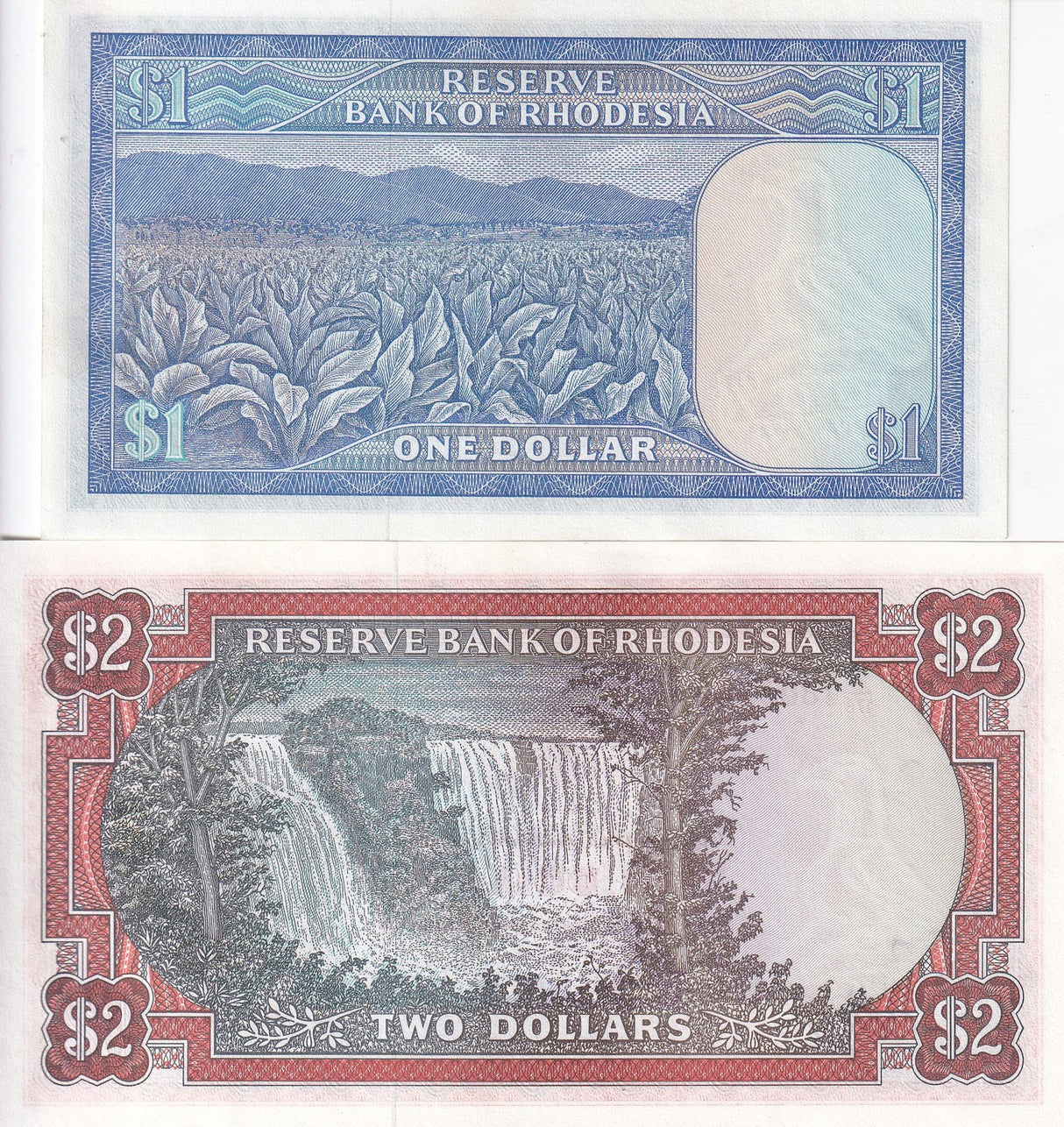 Rhodesia Set 2 AU-UNC 1 2 Dollars 1979 P 38 P 39 WTM Zimbabwe Bird