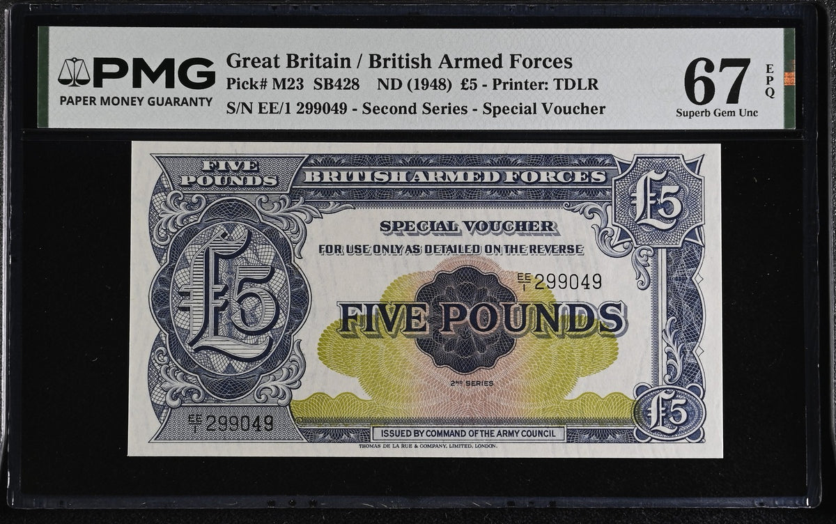Great Britain 5 Pound ND 1948 P M23 Superb Gem UNC PMG 67 EPQ British Arm Forces