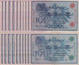 Germany SET 2 x LOT 5= 10 PCS 100 Mark 1908 Green+Red Seal P 33 34 FineCirculate