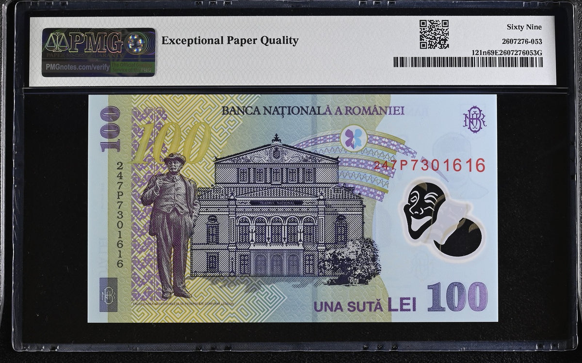 Romania 100 Lei 2024 P 121 n Polymer Superb Gem UNC PMG 69 EPQ