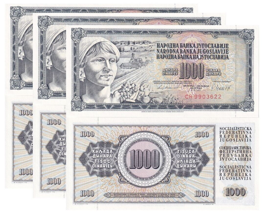 Yugoslavia 1000 Dinara 1981 P 92 UNC LOT 3 PCS