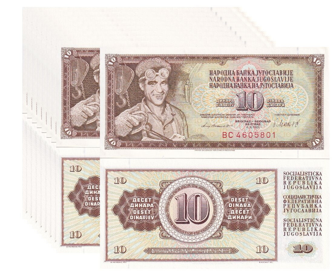 Yugoslavia 10 Dinara 1981 P 87 b UNC LOT 10 PCS, Steel worker Arif Heralic