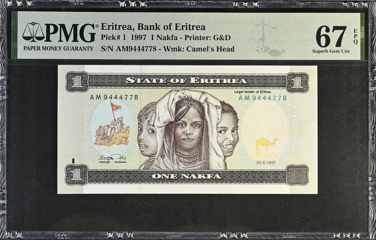 Eritrea 1 Nakfa 1997 P 1 Superb Gem UNC PMG 67 EPQ