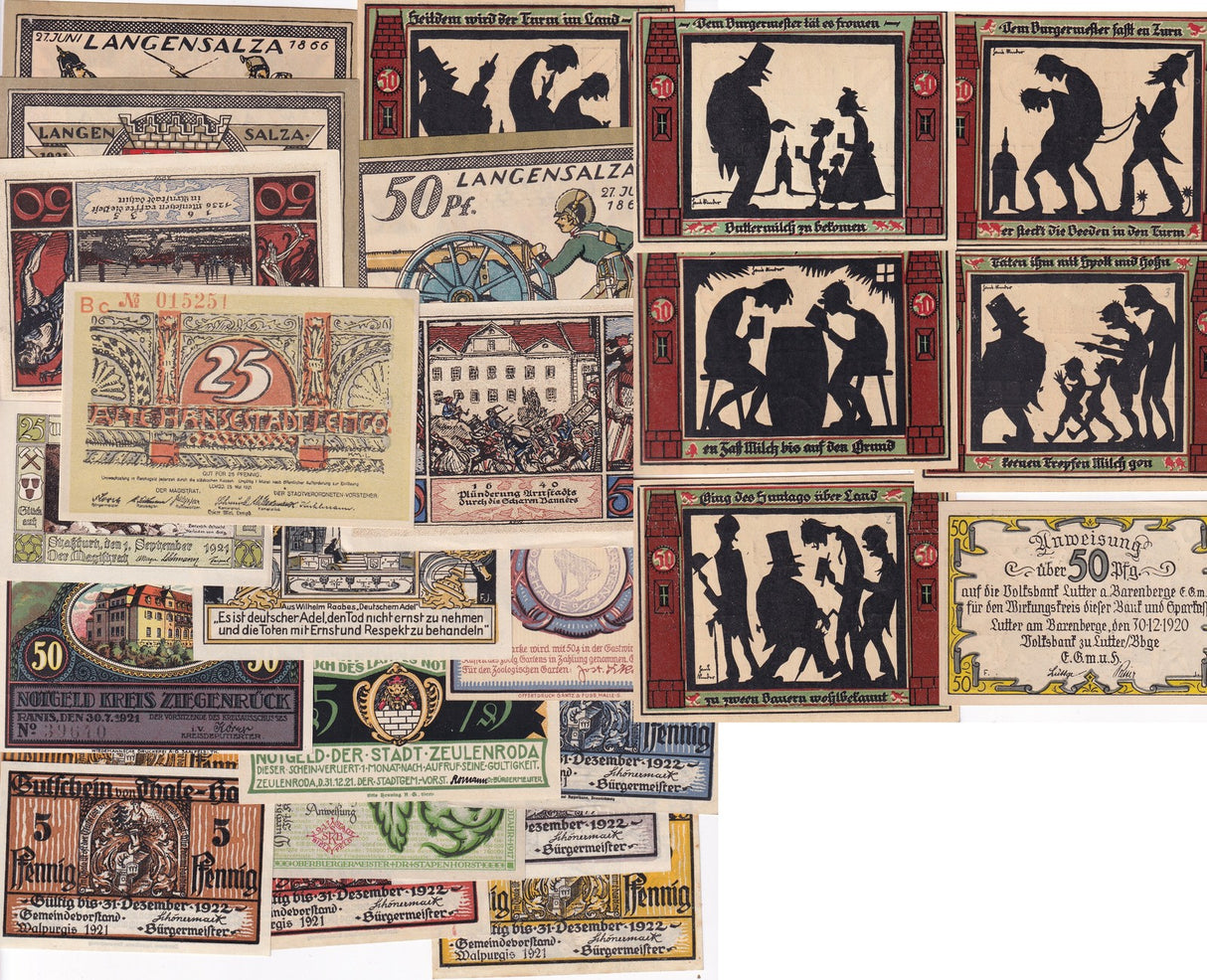 Germany Set of 25 Different Notgeld LOCAL Emergency post-WWI 1920-1922 UNC