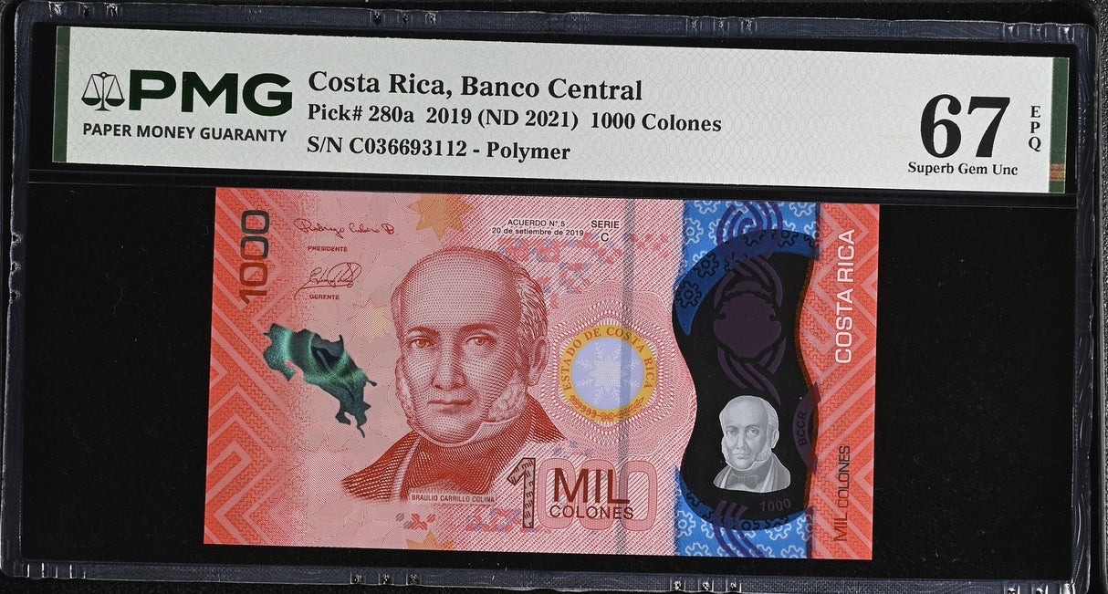 Costa Rica 1000 Colones 2019 ND 2021 P 280 a Polymer Superb Gem UNC PMG 67 EPQ