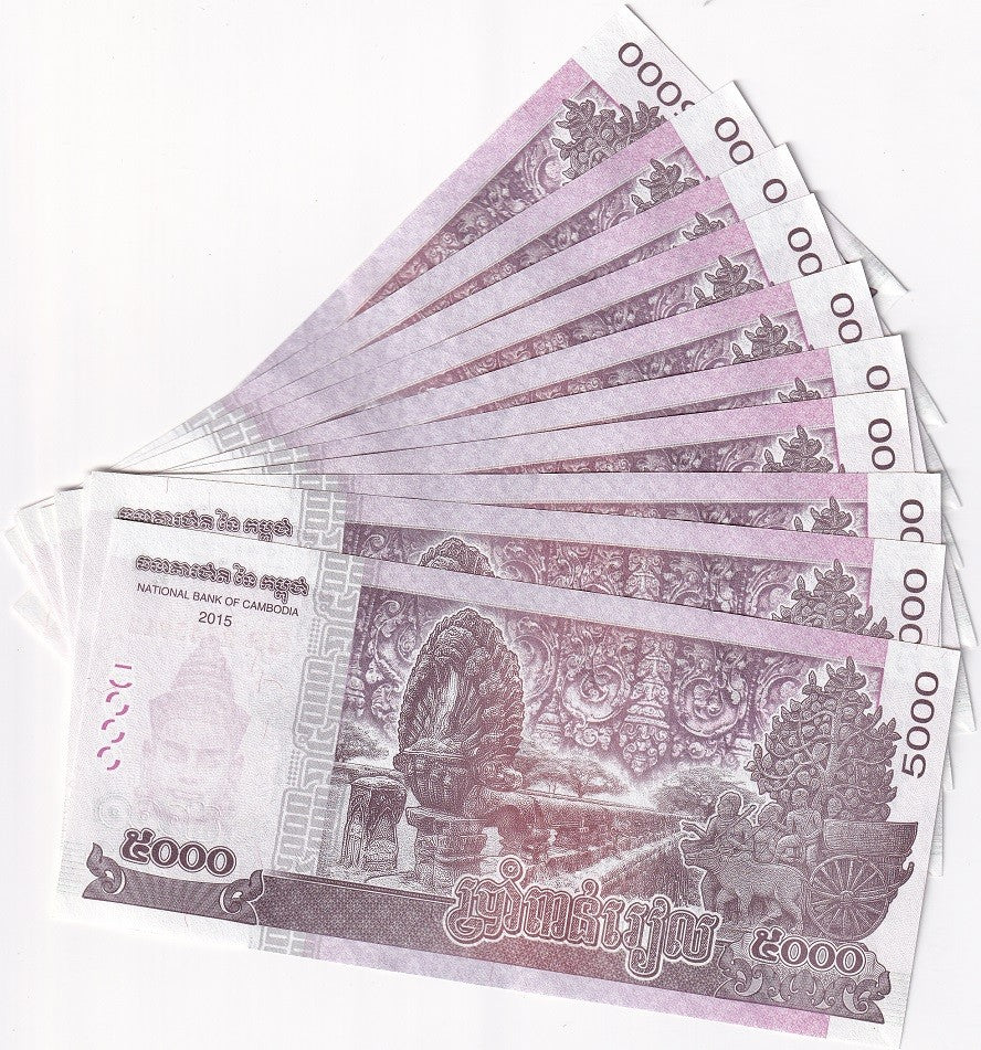 Cambodia 5000 Riels 2015 P 68* Replacement UNC Lot 10 Pcs , Siemreap Province