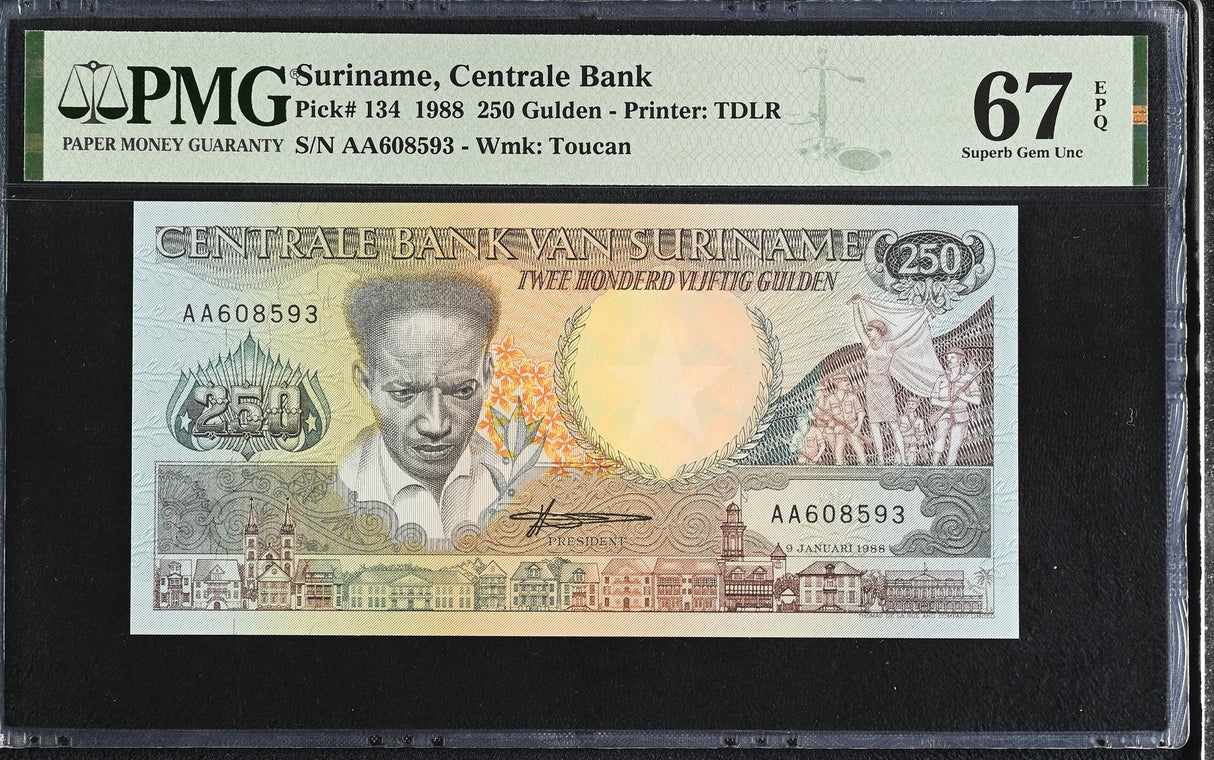 Suriname 250 Gulden 1988 P 134 Superb Gem UNC PMG 67 EPQ